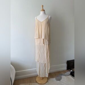 Vintage 3 Piece Sheer Layered Asymmetrical Dress Set Cream Avant Garde